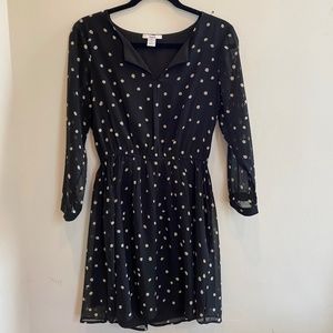 Black Long Sleeve Dress - Sheer Sleeves white dots